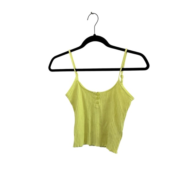 American Eagle Yellow Ribbed Button Front Cropped Cami Tank Top Y2K - Picture 1 of 4
